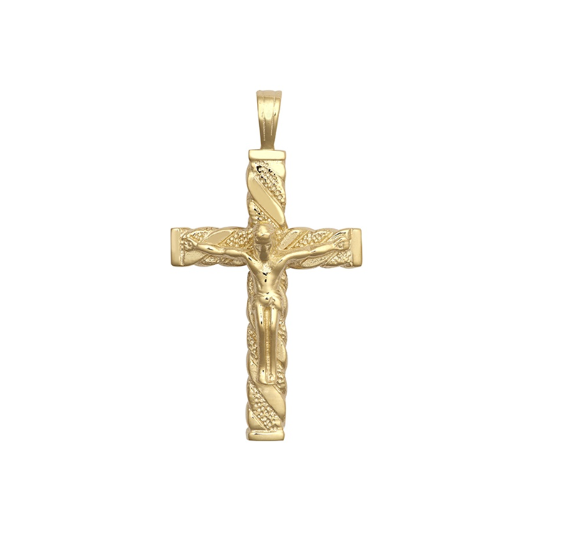 9ct YG Engraved Crucifix Cross Pendant