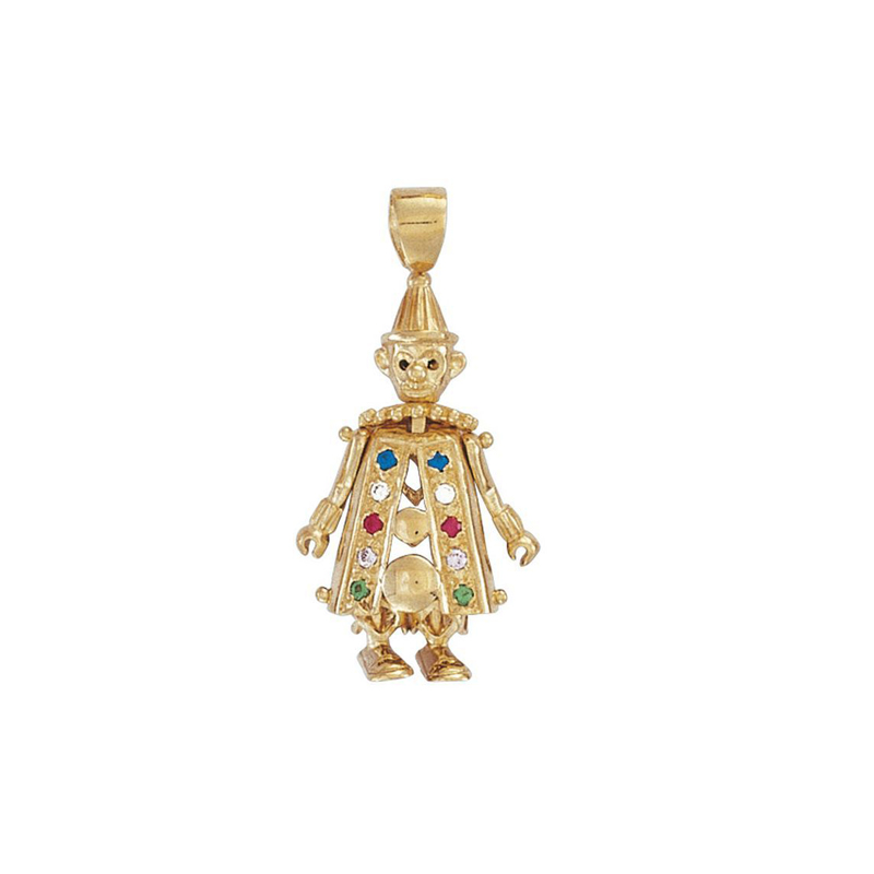 9ct YG Cz Moveable Clown Pendant