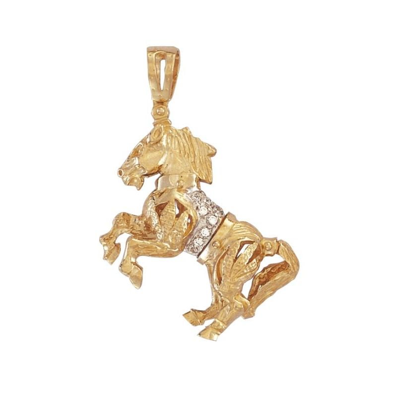 9ct YG Cz Moveable Horse Pendant