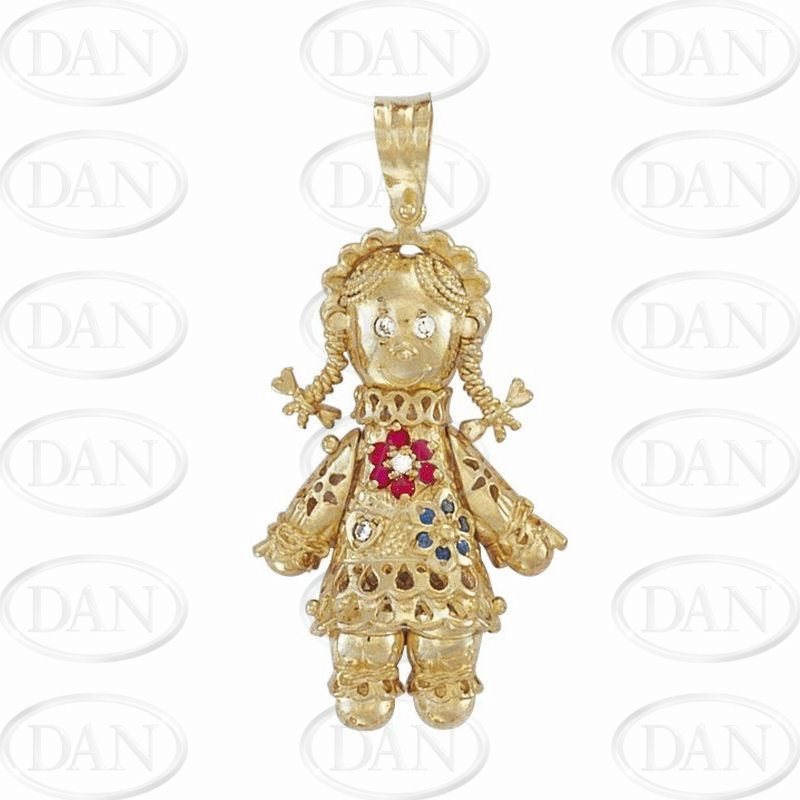 9ct YG Cz Moveable Ragdoll Pendant