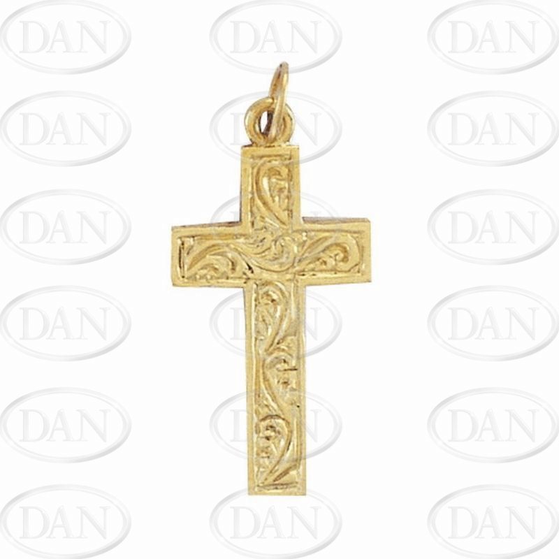 9ct YG Engraved Cross Pendant