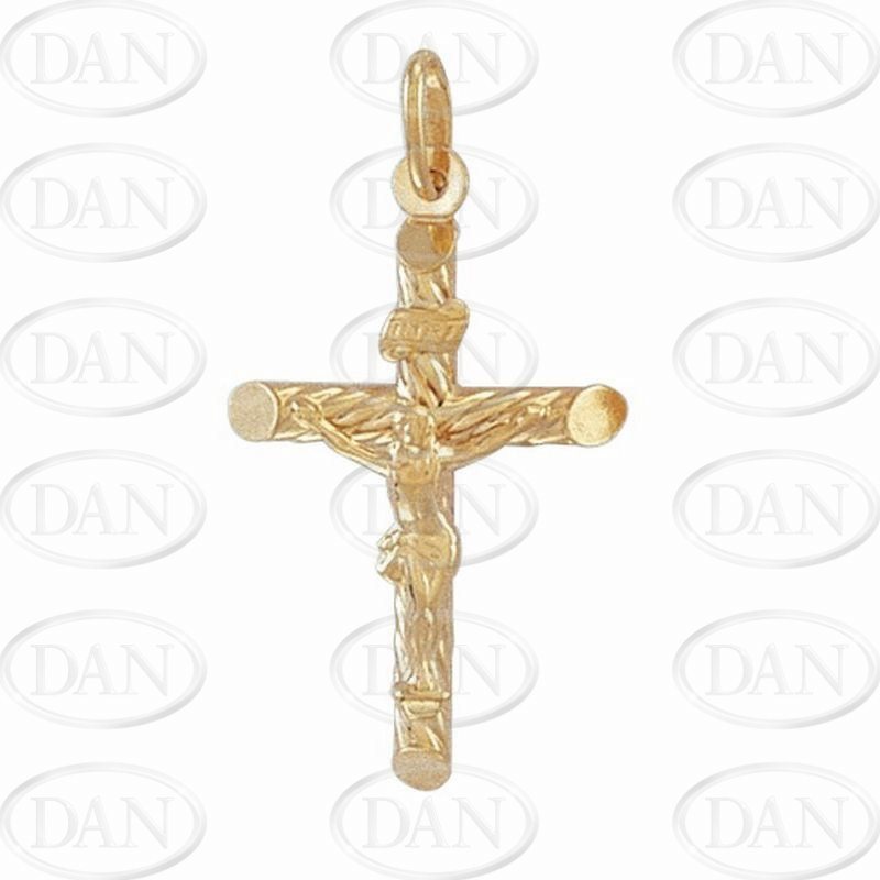 9ct Yellow Gold Twist Hollow Crucifix Cross Pendant