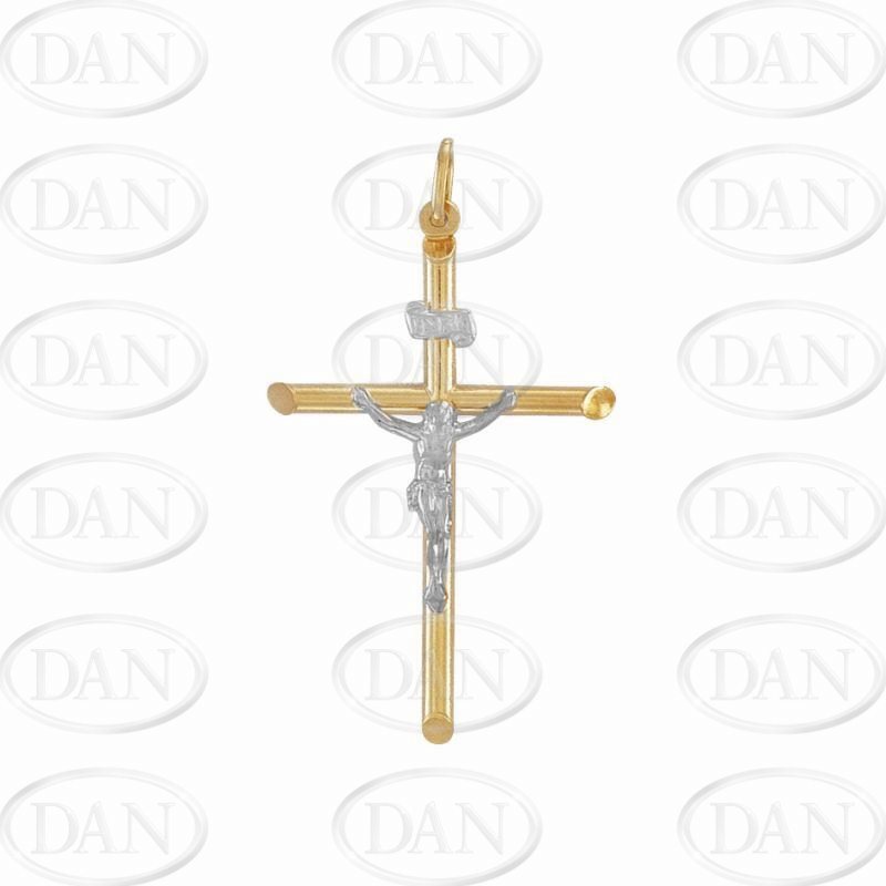 9ct YG & WG Plain Hollow Crucifix Cross Pendant