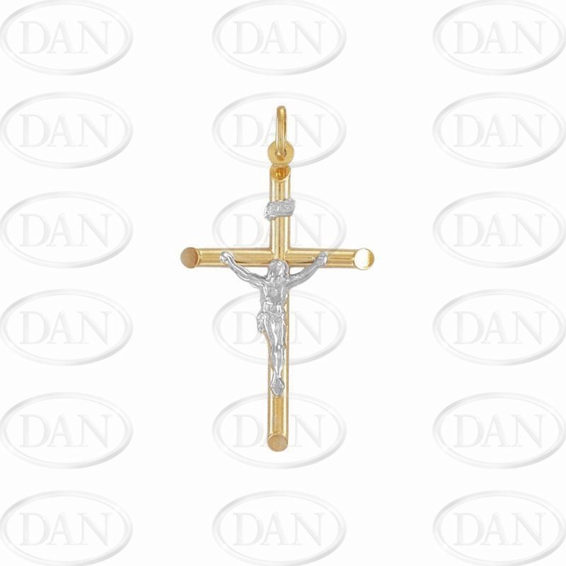 9ct YG & WG Plain Hollow Crucifix Cross Pendant
