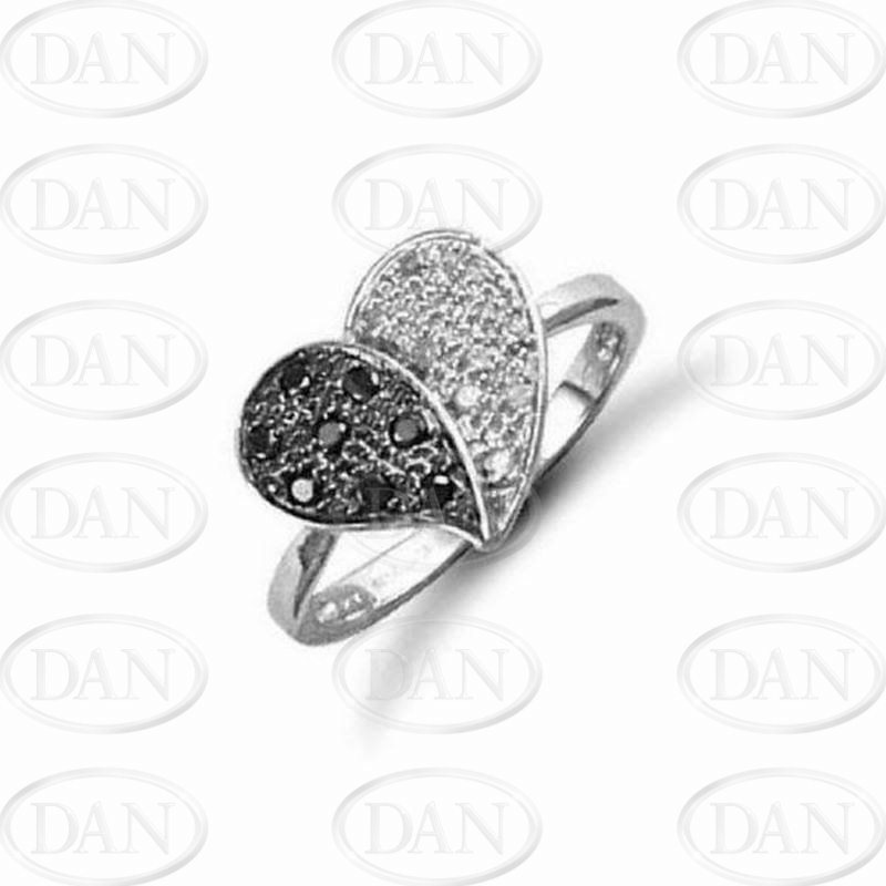 Black & White Diamond Heart Ring in Size N