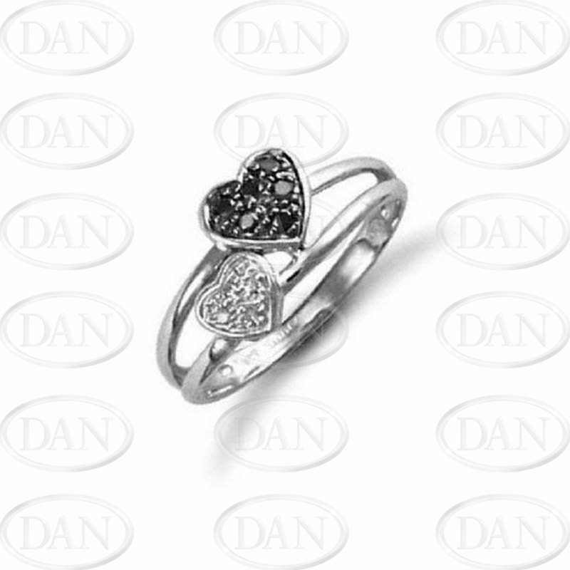 Black & White Diamond Hearts Ring in Size N