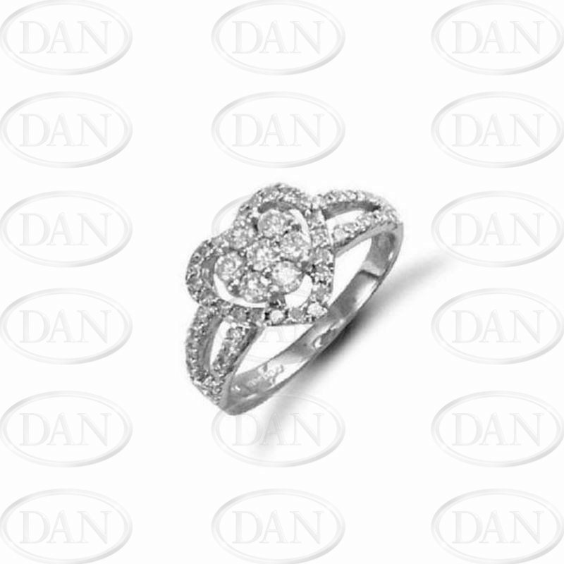 Diamond Flower In Heart Ring 9ct White