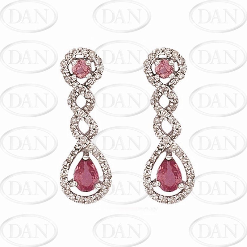Diamond & Pink Sapphire Twist Drop Earrings