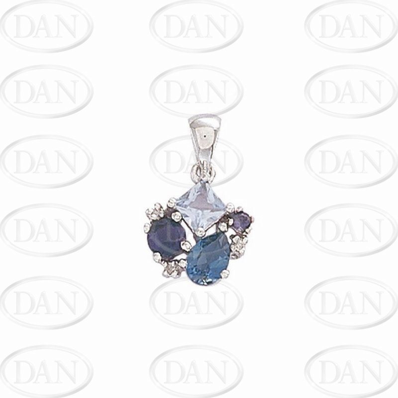 9ct White Gold  Diamond, Blue Topaz & Iolite Pendant