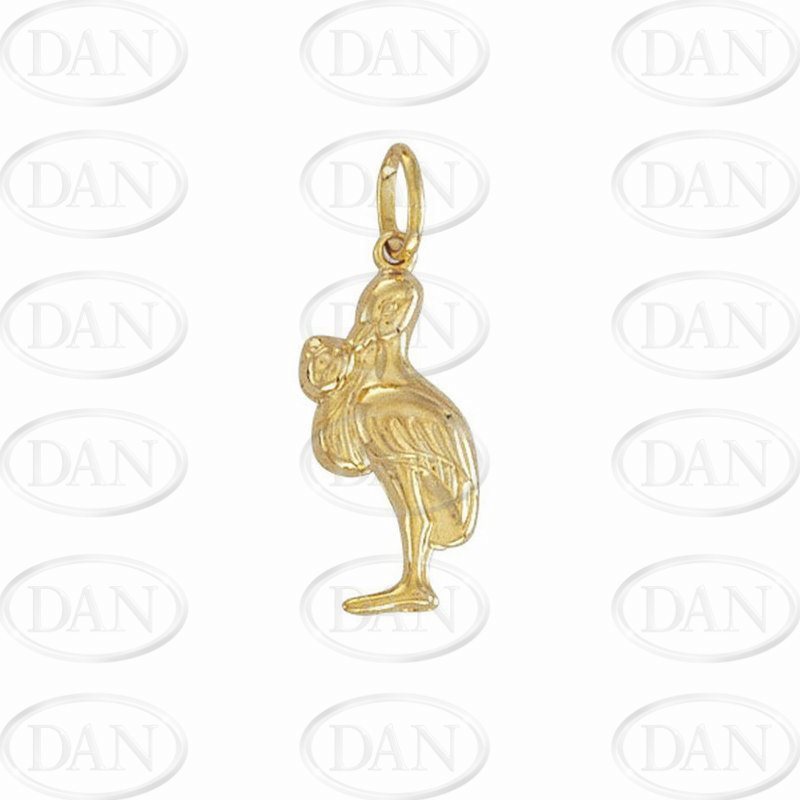 9ct Yellow Gold Stork & Baby Hollow Charm Pendant