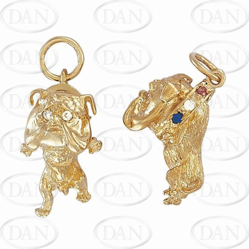 9ct YG CZ Bulldog Pendant