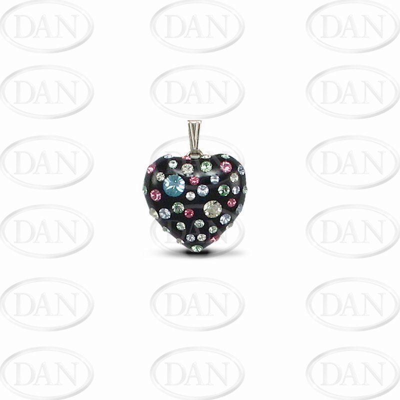 9ct Yellow Gold Multicolour CZ & Black Resin Heart Pendant