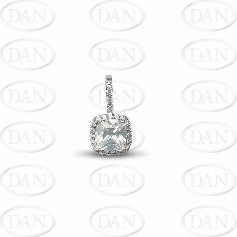 9ct White Gold CZ Solitare Cushion Cut Pendant