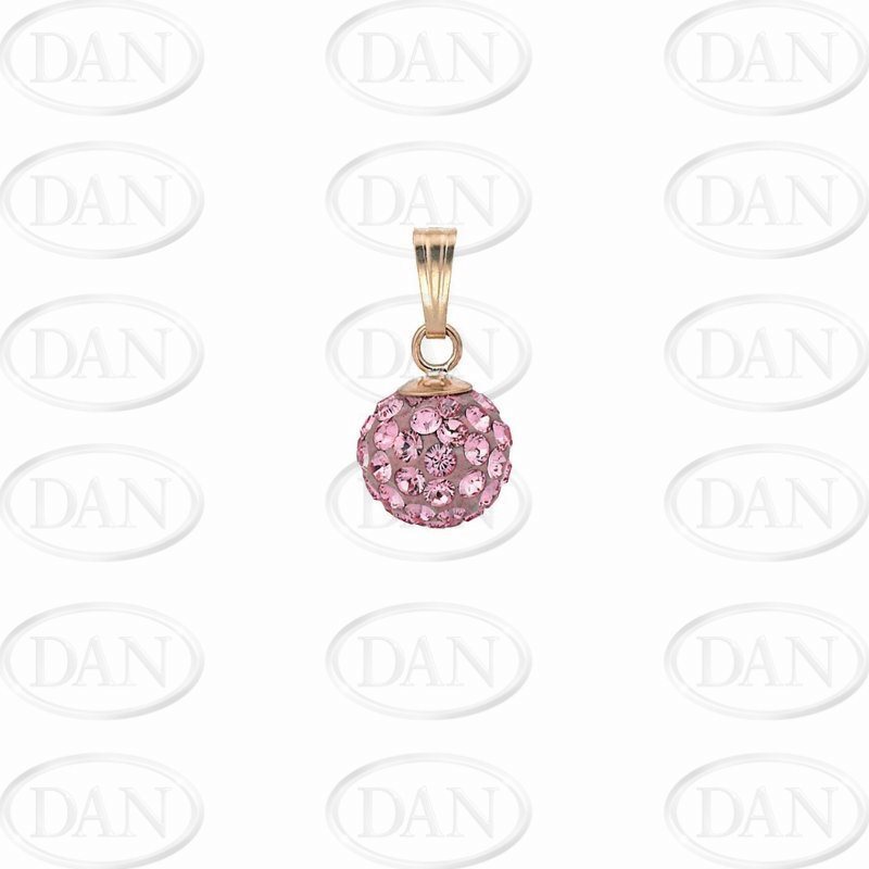 9ct Yellow Gold 7.5mm Pink Crystal Ball Pendant