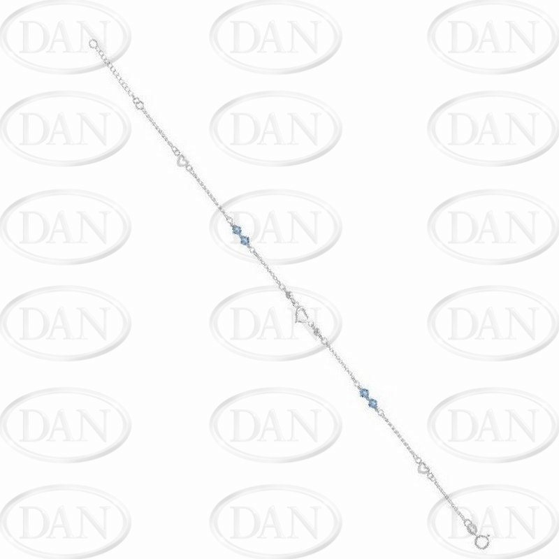 Sterling Silver Blue Crystal & Open Hearts Anklet