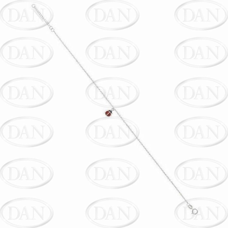 Sterling Silver Enamelled Ladybird Charm Anklet