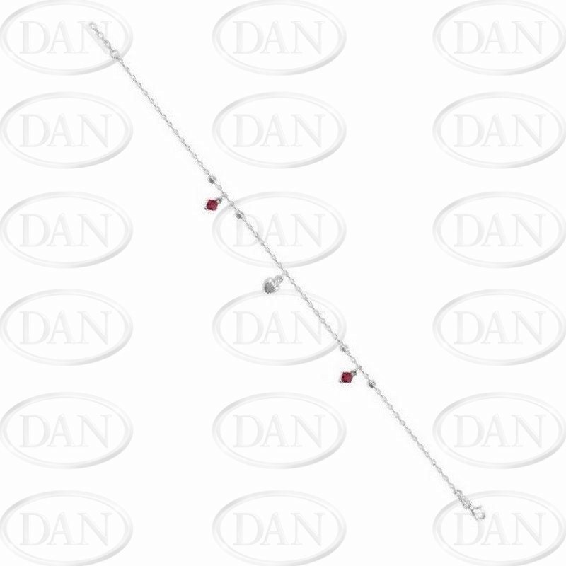 Sterling Silver Red Crystal & Heart Drop Anklet