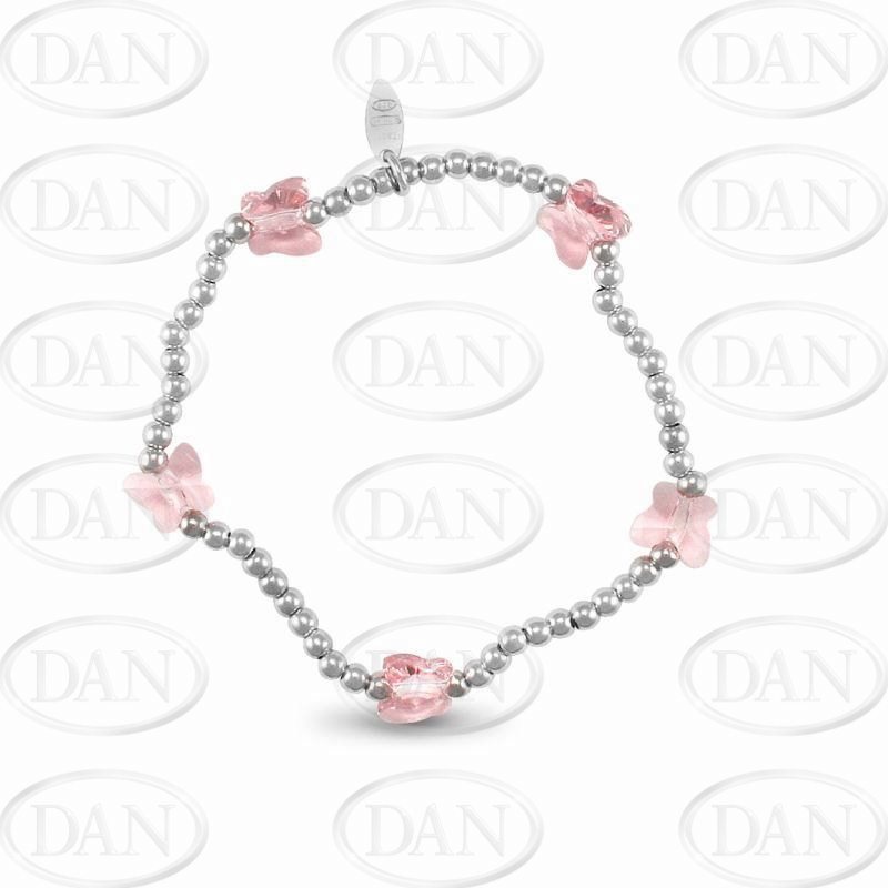 Sterling Silver Pink Butterfly Stretchy Ball Bracelet