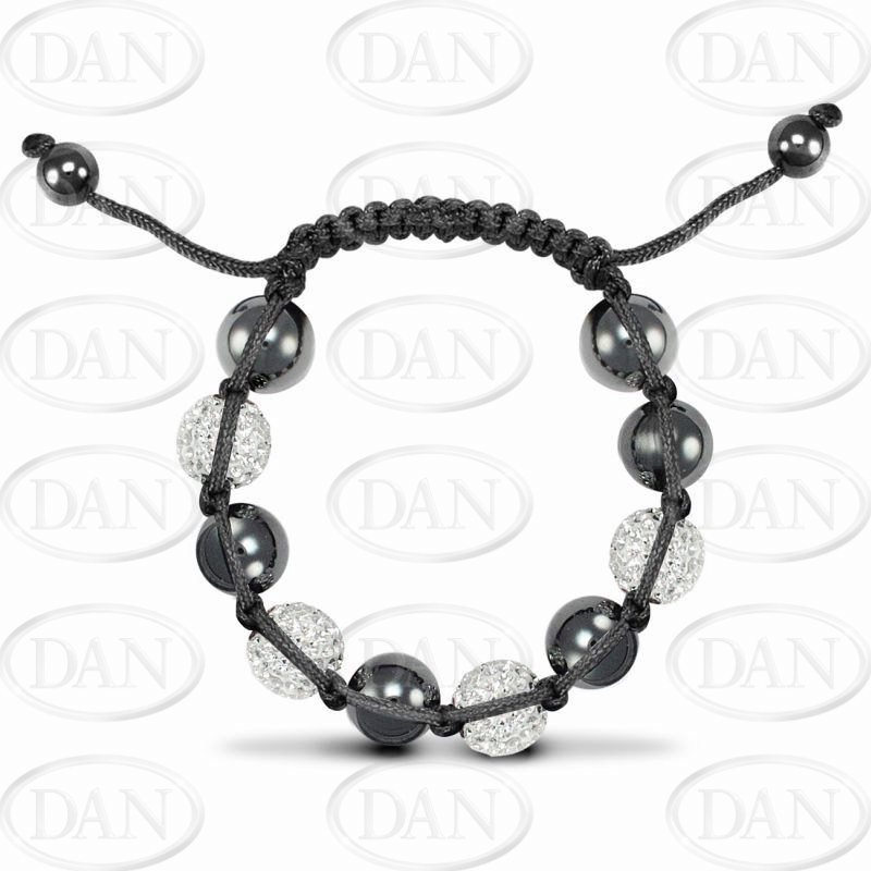 12mm Unisex White Crystal & Hematite Ball Bracelet