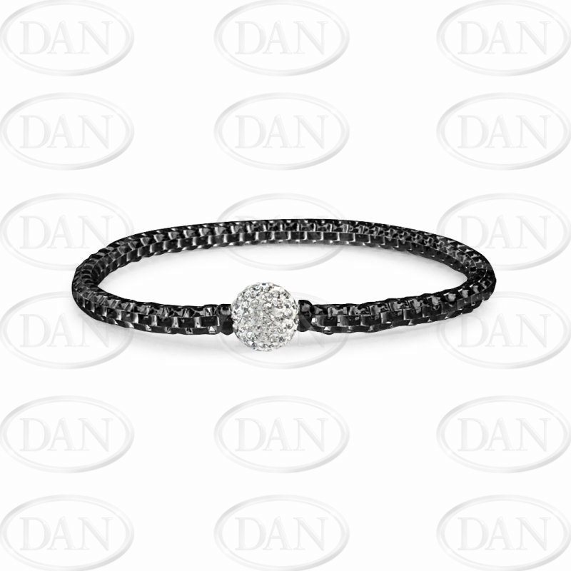 Silver Black Snake Bracelet Crystal Ball