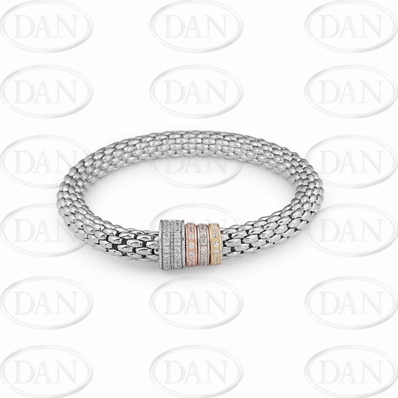 White Mesh Bracelet With Cz Rings