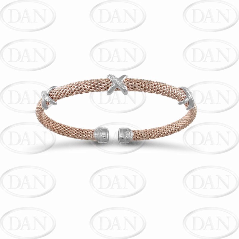 Rose Mesh Cz Kisses Silver Bracelet