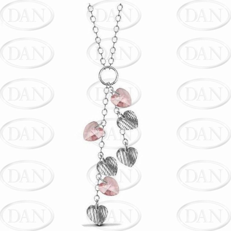 Sterling Silver Pink Heart Drops Necklace