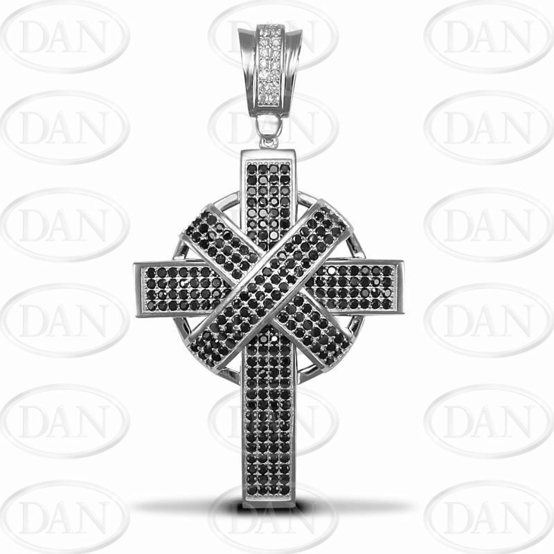 Sterling Silver Large Black & White CZ Cross Pendant