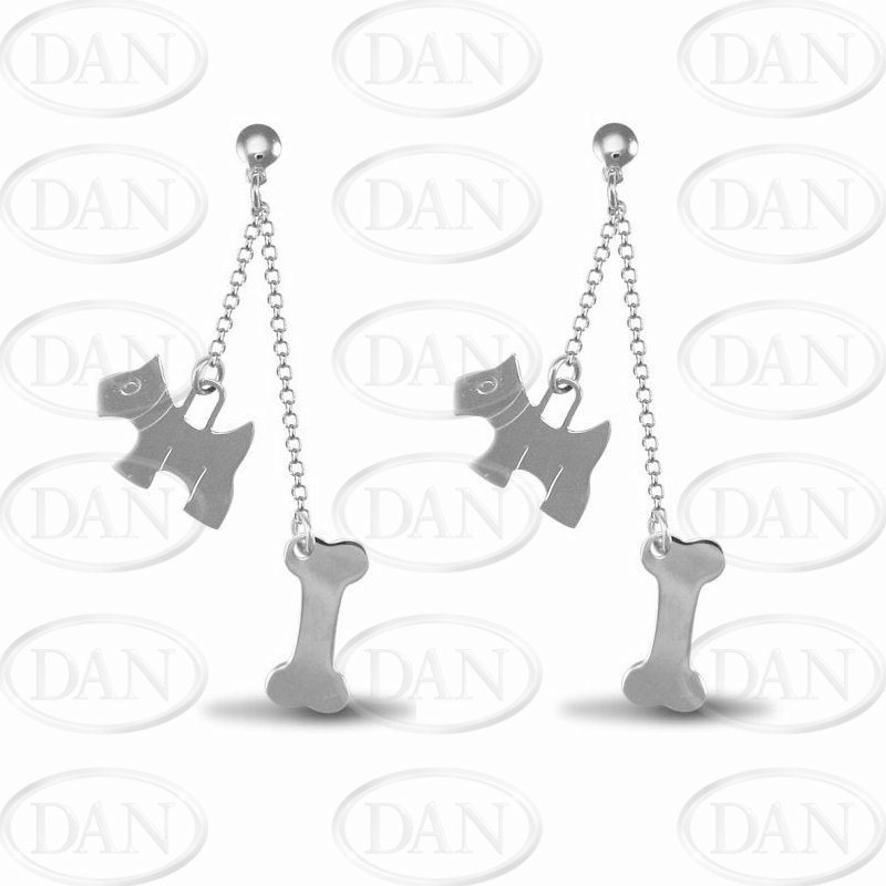 Sterling Silver Dog & Bone Drop Earrings