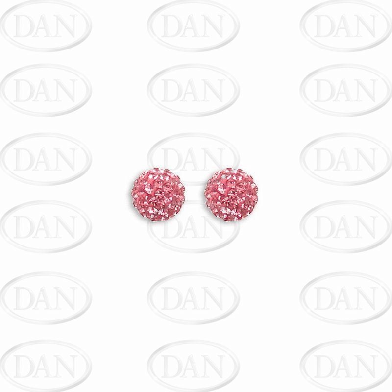 Sterling Silver 8mm Pink Crystal Stud Earrings