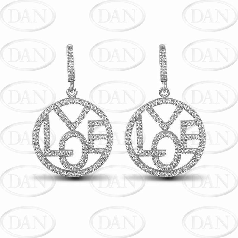 Sterling Silver Micropave CZ 'LOVE' Drop Earrings