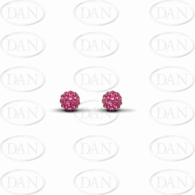 Sterling Silver 6mm Fuschia Crystal Ball Studs