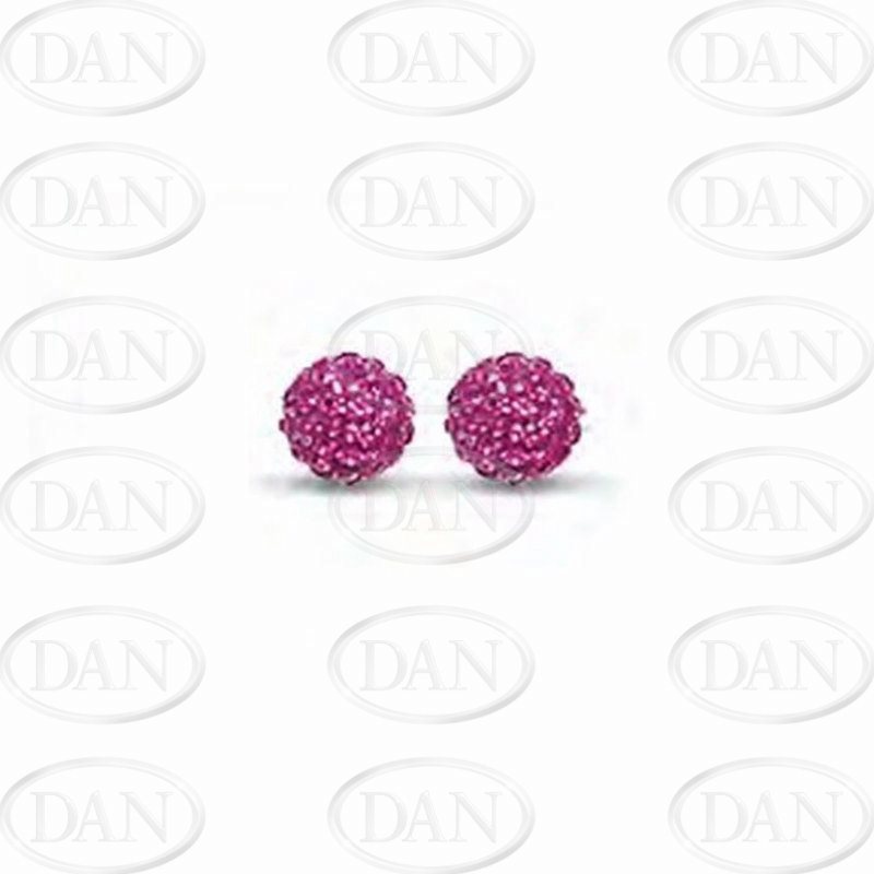 Sterling Silver 8mm Fuschia Crystal Stud Earrings