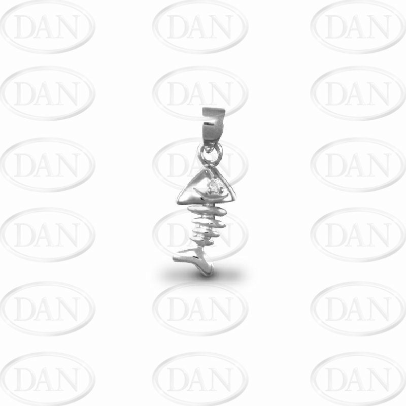 Silver CZ Fish Bones Pendant