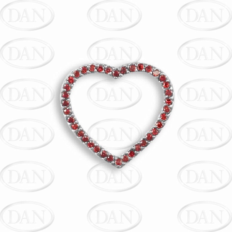 Sterling Silver Red CZ Open Heart Slider Pendant