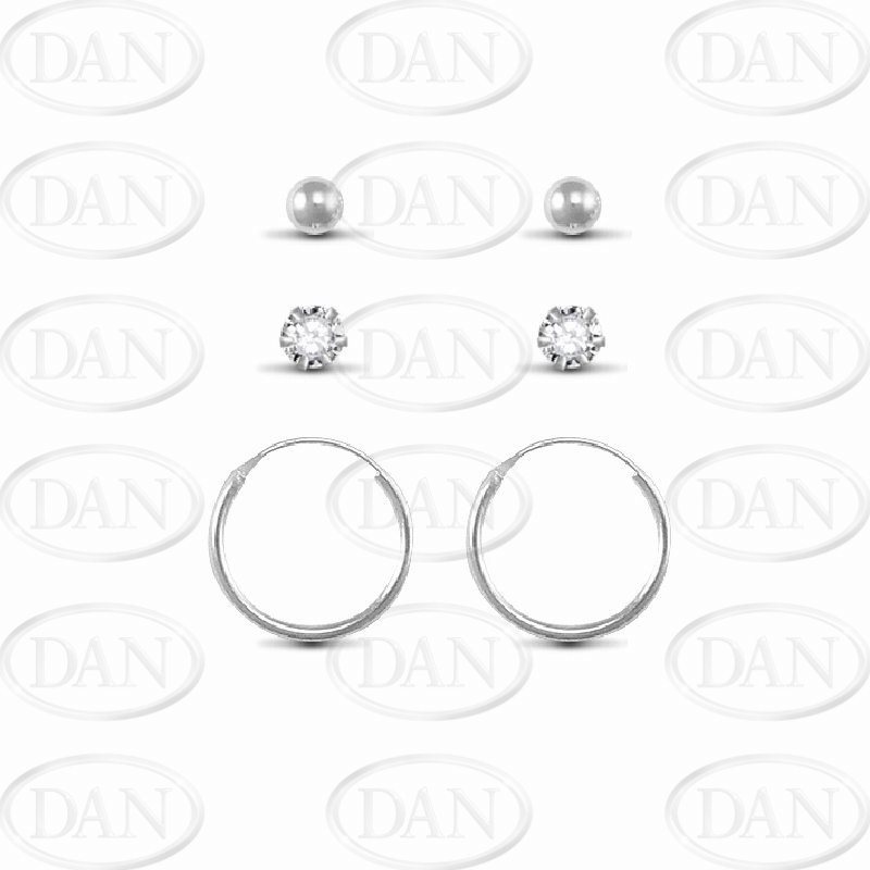 Set Of 3 Silver Studs & Hoops